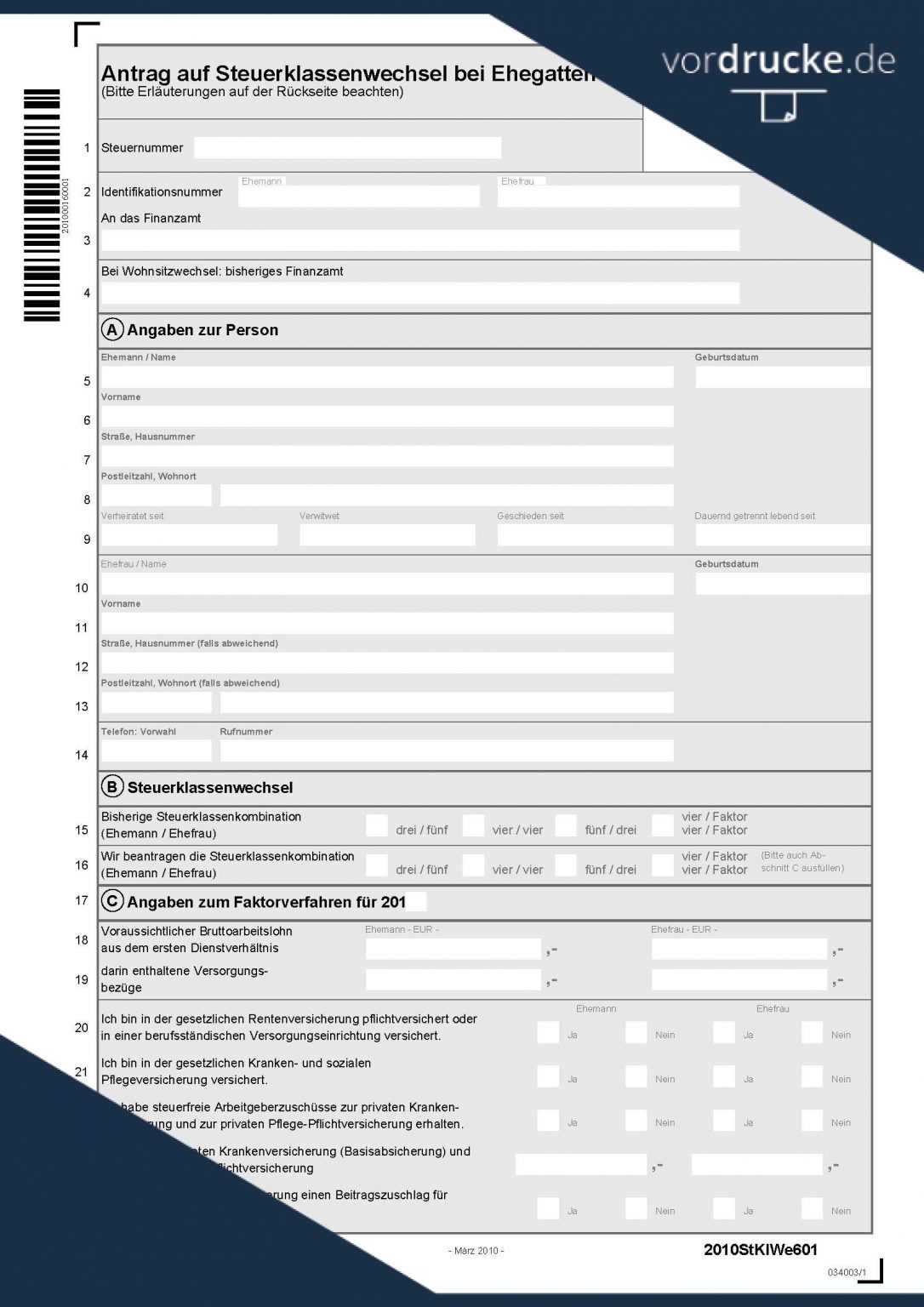 Vordruck Antrag Steuerklassenwechsel